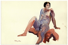 Bernard Krigstein Nude Watercolor -- Measures 15 x 10